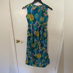 Vintage 1970s Girls Made in Hawaii Multicolor Floral graphic maxi dress